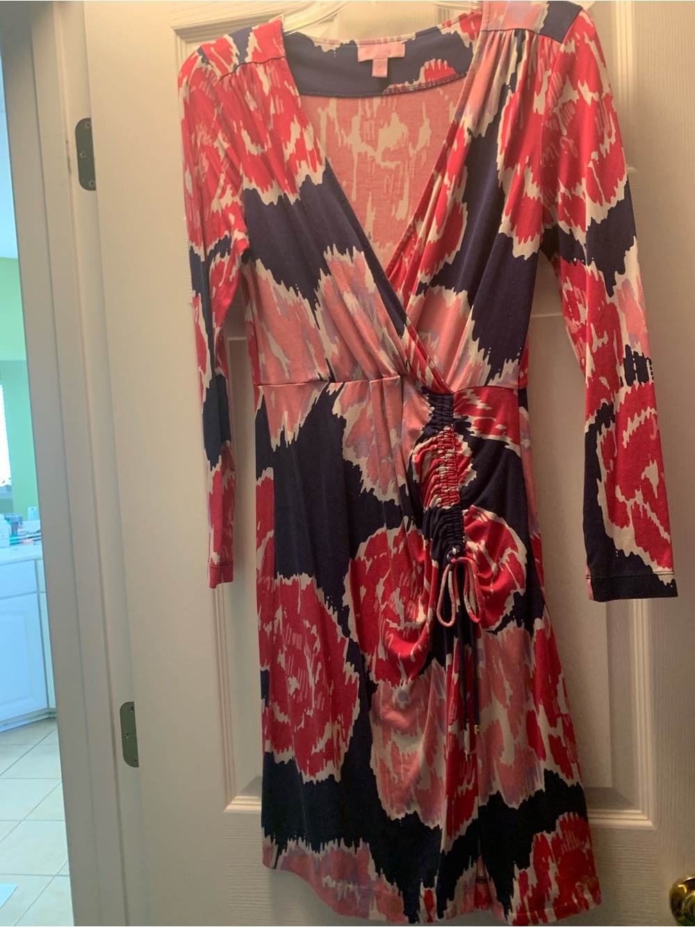 Lilly Pulitzer Pink, Navy & Coral Wrap-Style Long Sleeve Dress